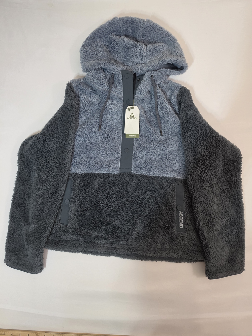 Ascend Women’s Sherpa Fleece Hooded Pullover Size M NWT Gray Blue